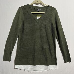 Hilary Radley Sweater Women Small Green Viscose Knit Long Sleeve V-Neck Pullover